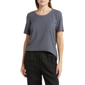 James Perse Women's Cotton Modal Slub Jersey Crew Neck Pocket Tee T-Shirt Top